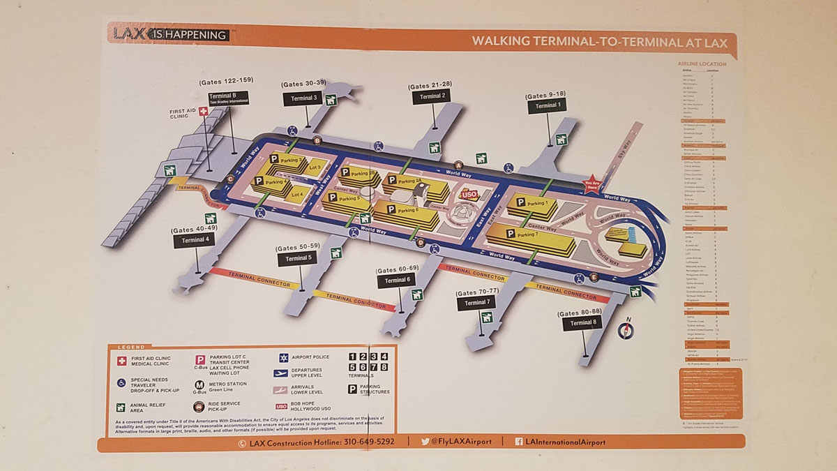 lax map terminal 6 Lax Terminals Airline And Parking Map For Los Angeles Airport lax map terminal 6