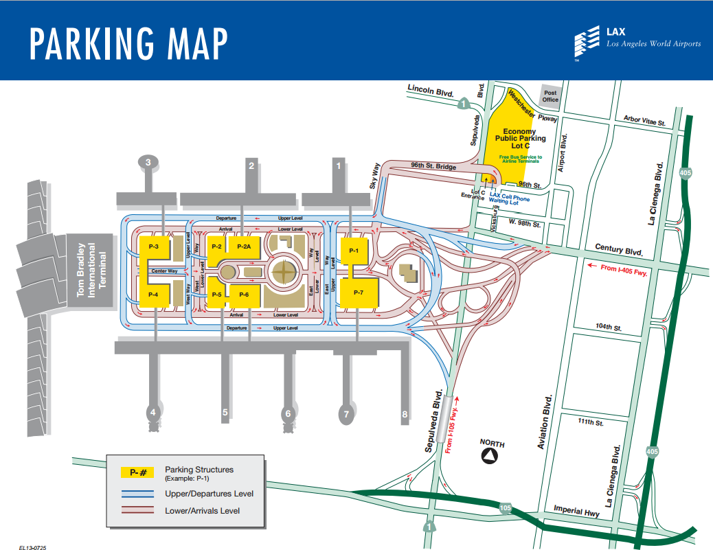 Lax Terminal Map Southwest Lax Terminals Airline And Parking Map For Los Angeles Airport.